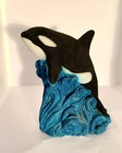 Black   White Orca Whale Statue Figurine  american Sand Art Corp  1993