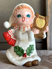 Vintage Christmas Elf Pixie Coin Bank W  Musical Harp     Mcm Ceramic Taiwan