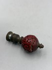 Vintage Chinese Export Cinnabar Lacquer Lamp Finial  Carved Floral Scroll  1940s