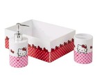 New Hello Kitty 3pc Bathroom Accessory Set Toothbrush Cup soap Pump storage Bin