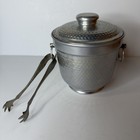 Vintage Hammered Aluminum Ice Bucket And Tongs Mid Century Barware Made In Italy