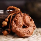 Feng Shui Peach Wood Double Carps  lucky Fish Key Ring Key Chain For Good Fortun