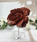 Red Jasper Flower Carving On Acrylic Heart Stand Hand Carved Crystal Rose Decor