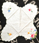 Vtg Linen Pink Floral Applique Embroidery Basket Liner Hot Bun Rolls Bread Doily