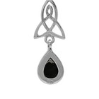 Natural Pear Black Onyx 925 Sterling Silver Triquetra Celtic Knot Dangle Earring