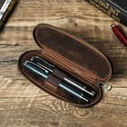 Luxury Retro Leather 2 Slots Fountain Pen Case Zipper Pencil Storage Box Pouch