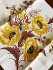 Vtg Mcm Gold Tan Brown Pure Linen Kitchen Tea Towel Floral Bouquet