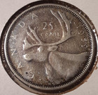 1959 Canada 25 Cents Canadian Caribou Quarter Coin - 80  Silver   6-am rbu 