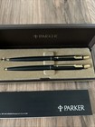 Vtg Set Of Parker Classic Ball Pen   Mechanical Pencil Case Ballpoint Black Gold