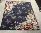 5x7 Hand Tufted Wool Area Rug Charcoal Floral Butterfly Cottagecore Carpet
