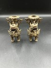 Vintage Asian Foo Dog Temple Guardian Brass Candle Holders Unpolished 