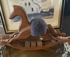 Vintage Wooden Rocking Horse W  Plush Wool Saddle  Made In Usa         