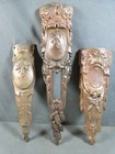 Set Of 3 French Antique Golden Bronze Plaque Finials Leg Furniture  19th C 