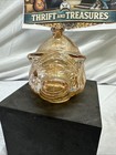 Small Vintage Anchor Hocking Marigold Amber Textured Glass Coin Piggy Bank 4 