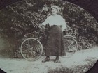 Pretty Young Lady In Her Skirt Standing Next To Her Bicycle Vintage 1900 s Photo