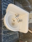 Antique 1920s Cast Iron White Porcelain Bath Cornersink 19 x26 5  Inc 2 Faucets
