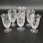 Set Of 6 Vtg Fostoria Navarre Crystal Glasses Footed Etched 5 75    Blown Glass