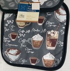 Set Of 2 Different Kitchen Pot Holders  7 x7   Coffee Cups   Types On Grey  Gr