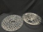 Vintage Cambridge Rose Point Clear Etched Glass Console Bowl   Underplate Set
