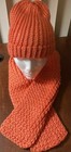Handmade Loom Knitted Cozy Vibrant Orange Salmon  Knit Beanie Hat And Scarf Set