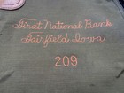 First National Bank Fairfield Iowa No Key  Zipper Money Bag With Lock    Vtg 209