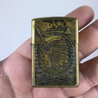 Vintage Brass Zippo Lighter Native American Indian Chief Usa With Leather Case
