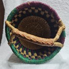 Authentic Handwoven Bolga Market Basket     Ghana Straw   Leather Handle