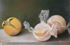 Vintage Framed Original Still Life Pastel Painting  wrapped Fruits 