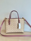 Nwt Cdf03 Mollie Tote Bag 25 Signature Canvas With Heart Charm Sand Peony