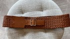 Dkny Wide Woven Genuine Leather Brown Belt Boho Braided Brass Buckle Size L