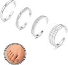 925 Sterling Silver Toe Rings Set For Women Adjustable 14k Gold Plated Beach 