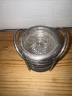 Set Of 6 Vtg Silver Plated Coasters Sunburst Glass W  Stand 
