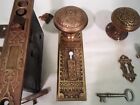 Antique Brocade Cast Brass Plate   Corbin Door Knob Set Mortise Lock Key    858