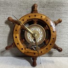 Vtg 12  J h Ship Time Quartz Clock Wood Brass Wheel Helm Wall Decor Nautical Key