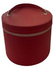 Train Case Red Faux Leather Round 11     Make Up Travel Vanity Retro Vintage