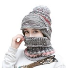 3pcs Women Beanie Cap Knitted Braided Hat Set Casual Warm With Scarf Mask Winter