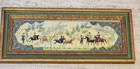 Vintage Middle Eastern Persian Gouache Handpainted On Bone Hunting Scene Framed