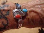 Navajo Women s Sterling Silver Turquoise Coral Cuff Bracelet