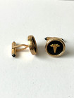 Vintage Cufflinks Krementz Mens Black Onyx Gold Tone Doctor Medical Caduceus Euc