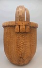 Vintage Antique Large Chinese Woven Rice Basket With Wooden Handle