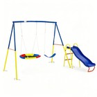 3-in-1 Swing Set With Slide Outdoor Metal Frame Backyard Playground Set For Kids