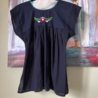 Mexican Size S-m Blue Embroidered Floral Women s Blouse Shirt Handmade