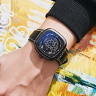 Men s Quartz Watch Square Dial Date Function 3atm Water Resistance Leather Strap