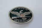 Vintage Belt Buckle Flying Eagle Long Gun Silvertone Enamel Filled