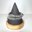 Memory Wire Wrap Bangle Bracelet Matt Gray Beads Silver Tone