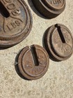 6 Vintage Cast Iron Platform Scale Round Slotted Balance Beam Weights
