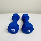 Pair Of 5 Lb  Blue Neoprene Coated Hex Dumbbells Hand Weights Set Total 10 Lbs 