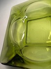Vintage Olive Green Glass Square Ashtray 4 Rest Deep Center 7 Oz