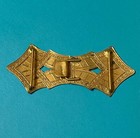 Vtg 2-piece Art Deco Interlocking Ladies Belt Buckle Germany Red Green Gold 21b