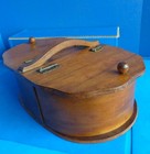 Vintage Wooden Sewing Box W hinged Lids   Wood Handle